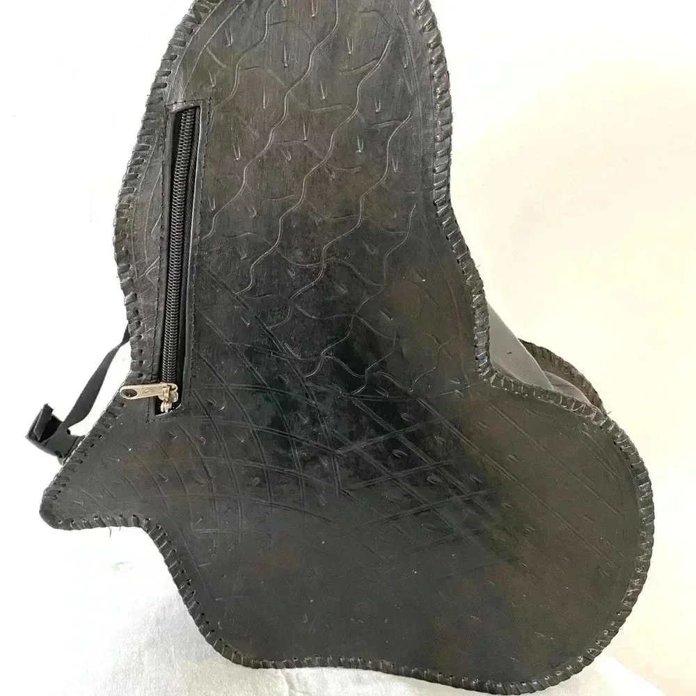 Handmade  unisex black brown leather backpack